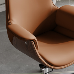 Brown Leather Modern Home Office Chair Upholstered High Back Desk Chair Wood Grain Frame - thumbnail 9
