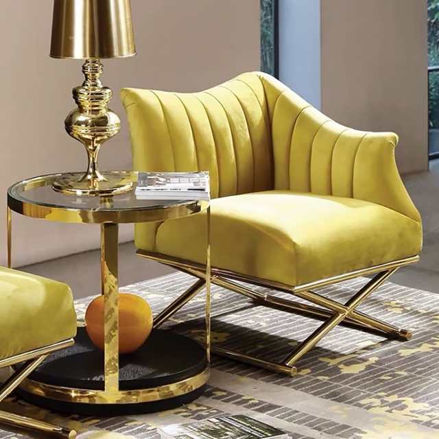 Glam Accent Chair Velvet Upholstered in Gold Legs Style in B Left Side Chair - image 1
