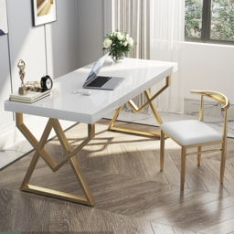 1000mm Modern White Rectangular Writing Desk with Gold Base - thumbnail 2