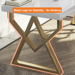 1000mm Modern White Rectangular Writing Desk with Gold Base - thumbnail 4