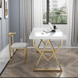 1000mm Modern White Rectangular Writing Desk with Gold Base - thumbnail 3