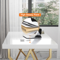 1000mm Modern White Rectangular Writing Desk with Gold Base - thumbnail 6