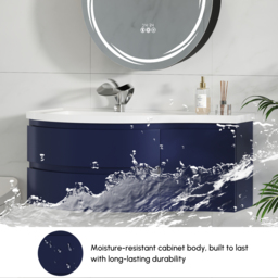90 cm Navy Floating Single Curved Bathroom Vanity with Sink, Storage, Stone Resin Top - thumbnail 9