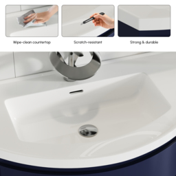 90 cm Navy Floating Single Curved Bathroom Vanity with Sink, Storage, Stone Resin Top - thumbnail 5