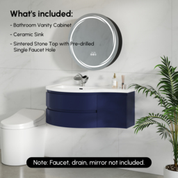 90 cm Navy Floating Single Curved Bathroom Vanity with Sink, Storage, Stone Resin Top - thumbnail 8