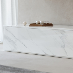 Vewal Modern Wood Block TV Stand Marble & Walnut Veneer in White with 4 Drawers - thumbnail 6