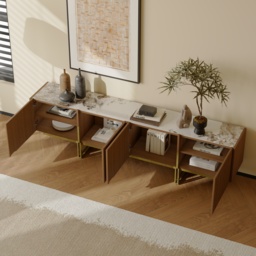 Grovyn 200 cm Sintered Stone Top Fluted TV Stand with Spacious Cabinets - thumbnail 4