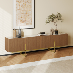 Grovyn 200 cm Sintered Stone Top Fluted TV Stand with Spacious Cabinets - thumbnail 1