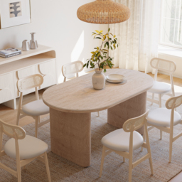 2007 mm - 2413 mm Oval Dining Table Extendable Butterfly Leaf Sintered Stone Top 6-10 Seater Matte Travertine - thumbnail 2