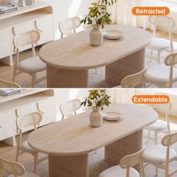 2007 mm - 2413 mm Oval Dining Table Extendable Butterfly Leaf Sintered Stone Top 6-10 Seater Matte Travertine - thumbnail 3