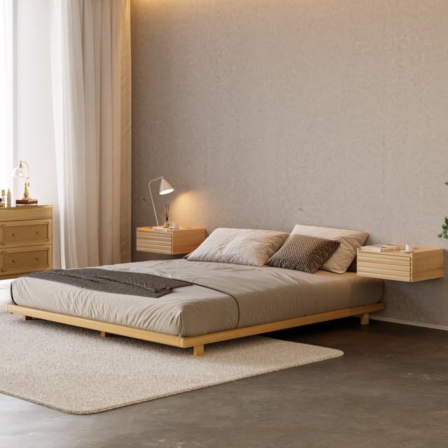 Japanese Style 180cm*200cm Low Bed Frame Natural Floor Bed - image 1