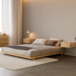 Japanese Style 180cm*200cm Low Bed Frame Natural Floor Bed - thumbnail 1