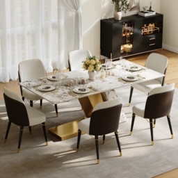 "Luxotic 70.9"" Rectangle Modern Faux Marble Top Dining Table with 6 Chairs"