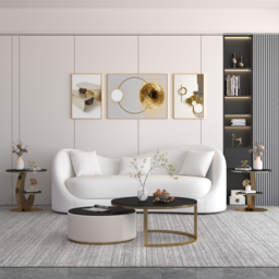 Round Faux Marble 2 Tier End Table Modern  Black & Gold Side Table - thumbnail 5