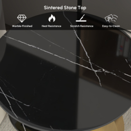 Round Faux Marble 2 Tier End Table Modern  Black & Gold Side Table - thumbnail 6