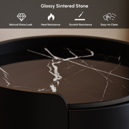 Modern bedside table with 3-drawers and 40 cm wide bedside cabinet in white, marble and leather design - thumbnail 5