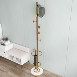 1700mm Hallway Metal Round Hooks Coat Stand with Umbrella Stand Base-Gold - thumbnail 9