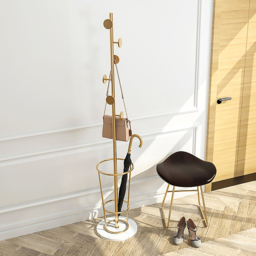 1700mm Hallway Metal Round Hooks Coat Stand with Umbrella Stand Base-Gold - thumbnail 2