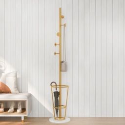 1700mm Hallway Metal Round Hooks Coat Stand with Umbrella Stand Base-Gold - thumbnail 6