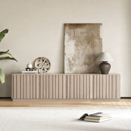 Aura TV Stand Set of Ash Wood Slatted TV Stand & Coffee Table with Sintered Stone Top - thumbnail 5