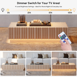 Aura TV Stand Set of Ash Wood Slatted TV Stand & Coffee Table with Sintered Stone Top - thumbnail 9