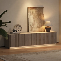 Aura TV Stand Set of Ash Wood Slatted TV Stand & Coffee Table with Sintered Stone Top - thumbnail 4