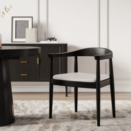 Acurv Curved Back Dining Chair Upholstered Performance Leather Black Wooden Armchair - thumbnail 1