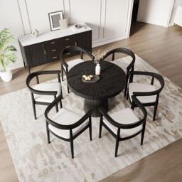 Acurv Curved Back Dining Chair Upholstered Performance Leather Black Wooden Armchair - thumbnail 7