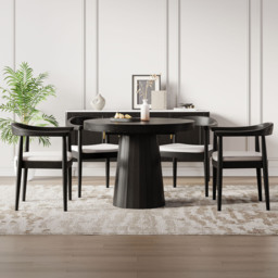 Acurv Curved Back Dining Chair Upholstered Performance Leather Black Wooden Armchair - thumbnail 3