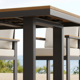 8 Pieces Rectangle Wood & Aluminium Outdoor Patio Dining Set with Central Pillar Umbrella - thumbnail 5