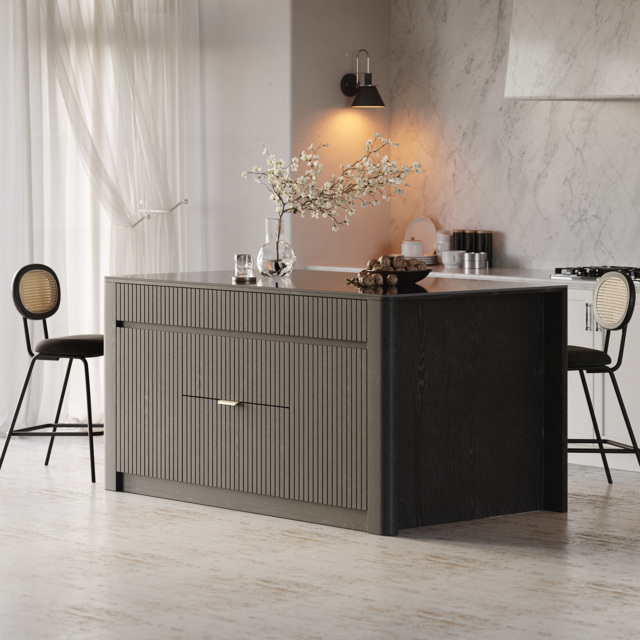 1830mm Kitchen Island Sintered Stone Top with Storage Black Modern - image 1