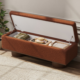 Teddy Fabric Fluffy Faux Fur Flip Top Wood Storage Entryway Bench - thumbnail 3