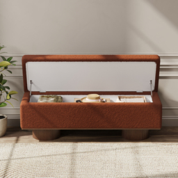 Teddy Fabric Fluffy Faux Fur Flip Top Wood Storage Entryway Bench - thumbnail 6
