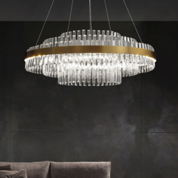 Fixedo Modern Tiered Crystal LED Chandelier in Brass Light - thumbnail 2