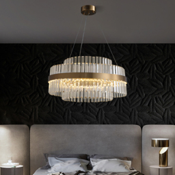 Fixedo Modern Tiered Crystal LED Chandelier in Brass Light - thumbnail 1