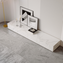 200 cm White TV Stand Faux Marble with Storage - thumbnail 3