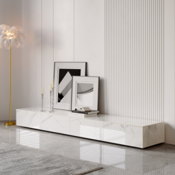 200 cm White TV Stand Faux Marble with Storage - thumbnail 1