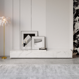 200 cm White TV Stand Faux Marble with Storage - thumbnail 2