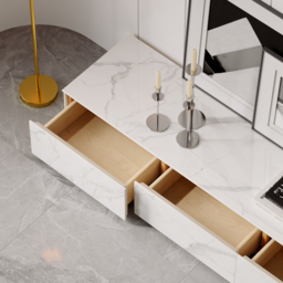 200 cm White TV Stand Faux Marble with Storage - thumbnail 8
