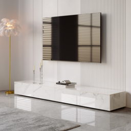 200 cm White TV Stand Faux Marble with Storage - thumbnail 6