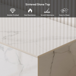 200 cm White TV Stand Faux Marble with Storage - thumbnail 7