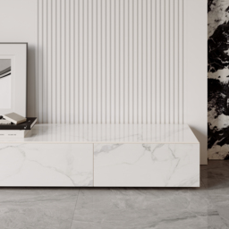 200 cm White TV Stand Faux Marble with Storage - thumbnail 9