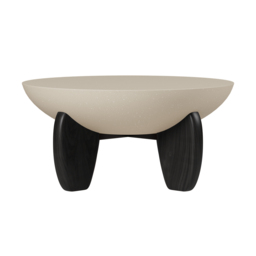 Curva Round Small Modern Beige & Black Coffee Table Concrete & Wood Accent Table - thumbnail 6