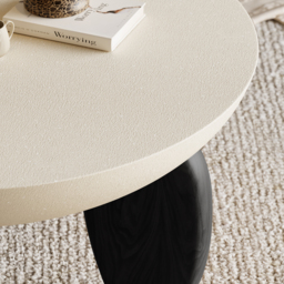 Curva Round Small Modern Beige & Black Coffee Table Concrete & Wood Accent Table - thumbnail 4