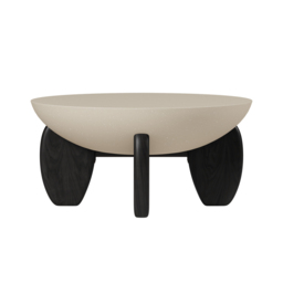 Curva Round Small Modern Beige & Black Coffee Table Concrete & Wood Accent Table - thumbnail 7