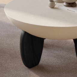 Curva Round Small Modern Beige & Black Coffee Table Concrete & Wood Accent Table - thumbnail 5