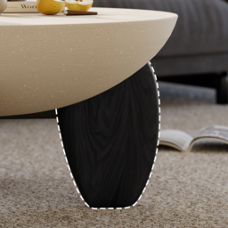 Curva Round Small Modern Beige & Black Coffee Table Concrete & Wood Accent Table - thumbnail 9