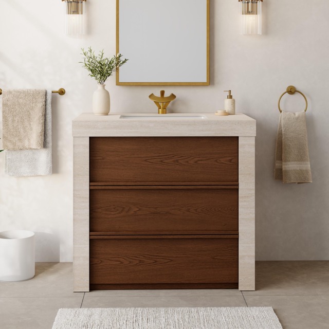 "36"" Single Bathroom Vanity with Ceramic Sink, Sintered Stone Top" - image 1
