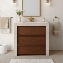 "36"" Single Bathroom Vanity with Ceramic Sink, Sintered Stone Top"
