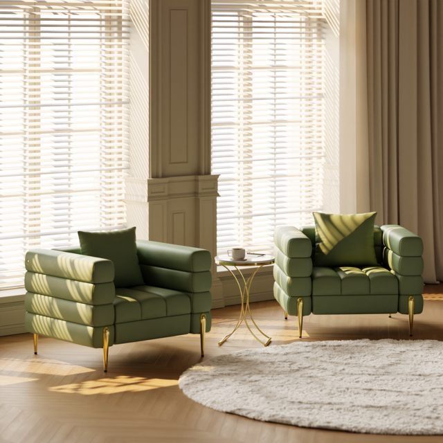 Performance Leather Accent Chair Modern Modular Arm Chair Set of 2 - image 1